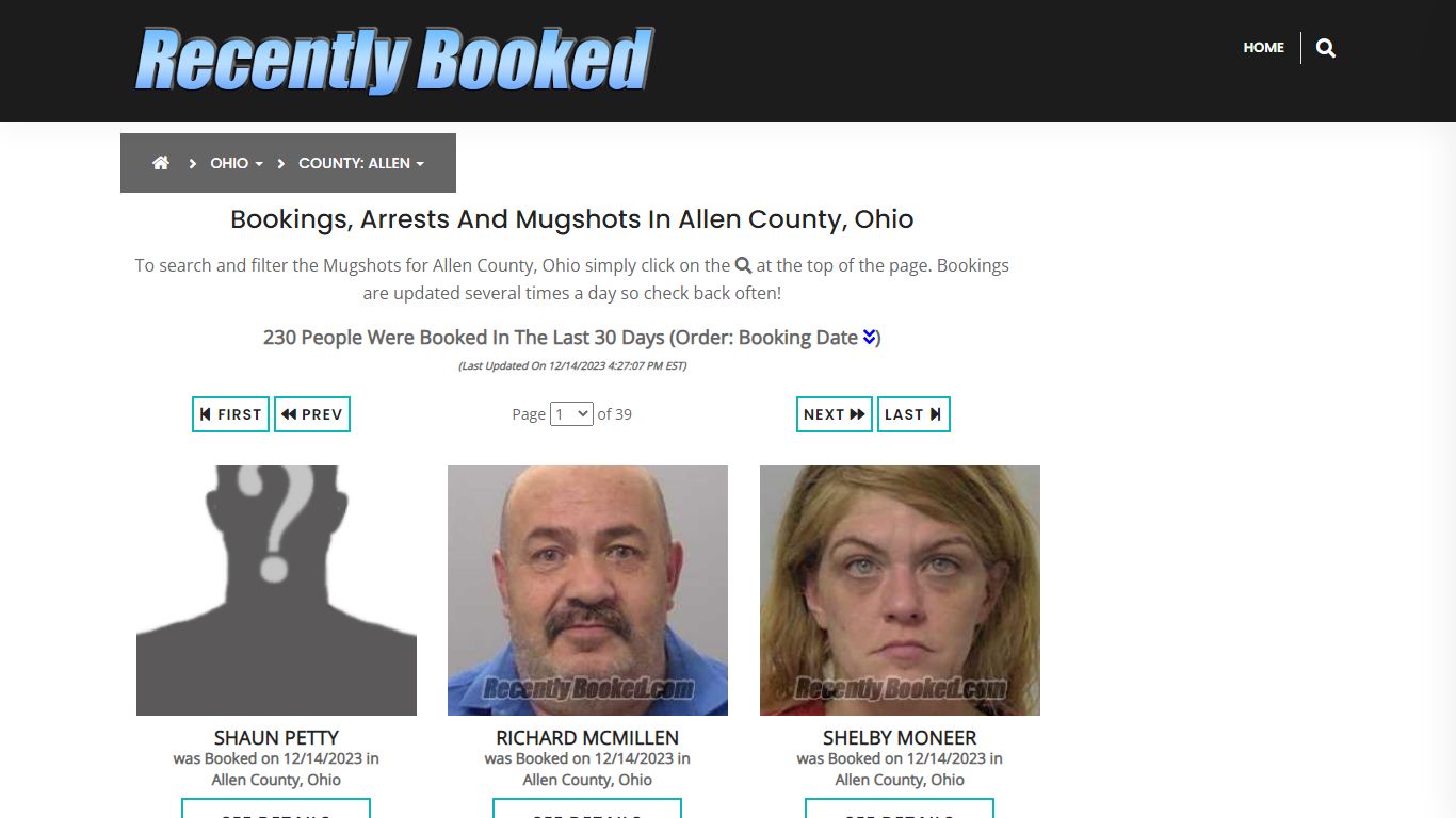 Recent bookings, Arrests, Mugshots in Allen County, Ohio - Recently Booked